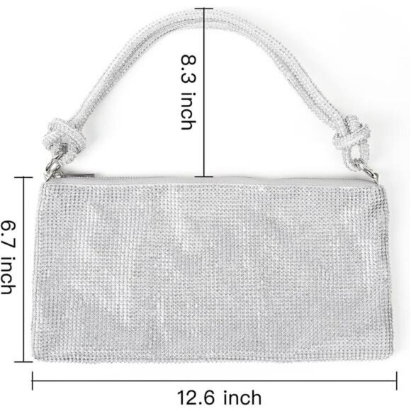 Rhinestone Purse for Women Sparkly Evening Handbag Bling Bag Shiny Silver Clutch - Picture 3 of 7